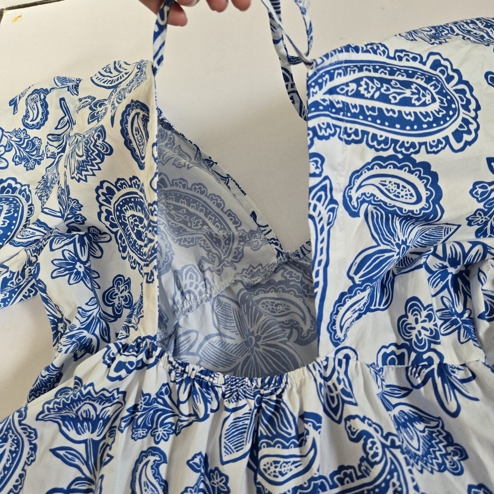 Melloday Paisley Floral Puff Sleeve Minidress santorini greek pockets sz XL - Picture 10 of 11